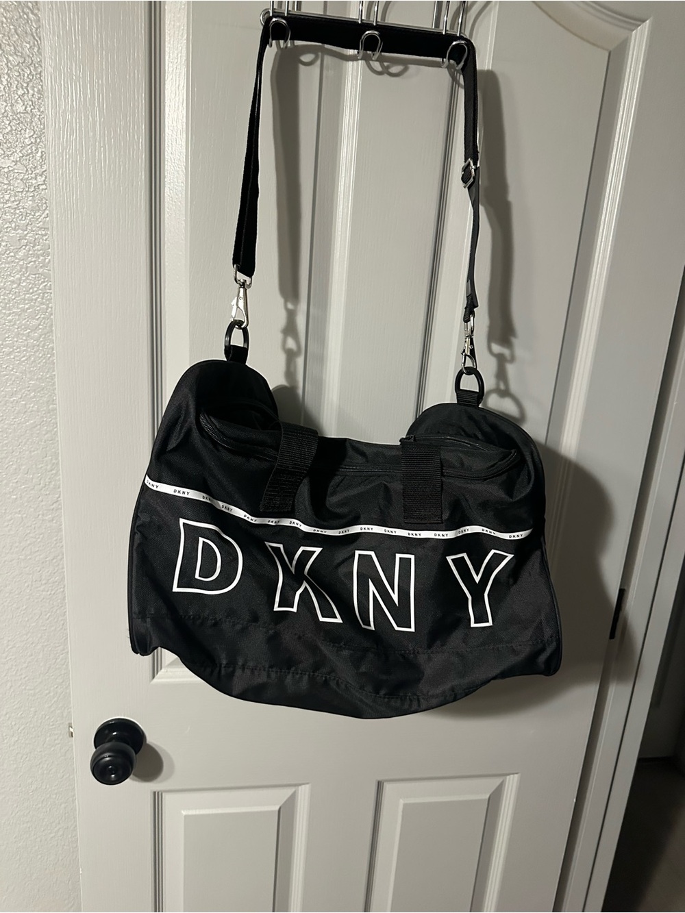 DKNY Black Duffel Bag with White Logo
